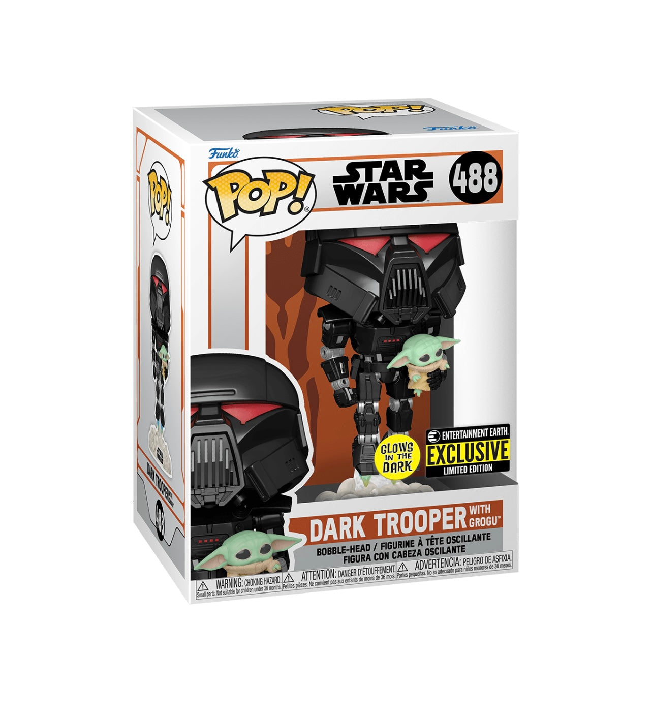 POP! Star Wars Mandalorian Dark Trooper w/Grogu GITD #488